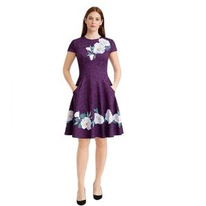 Ted Baker - NWOT Tohkah Purple Floral Leopard Print Fit & Flare Dress Sz 3